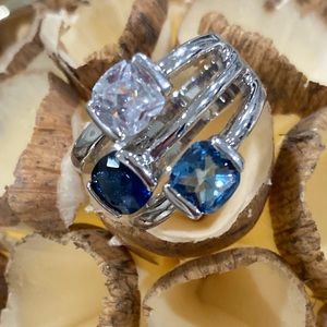 Gorgeous Multicolored crystals and silver tone ring